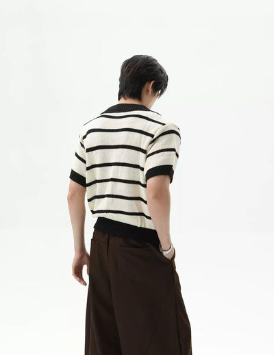Striped Knit V-Neck Polo Korean Street Fashion Polo By Turn Tide Shop Online at OH Vault