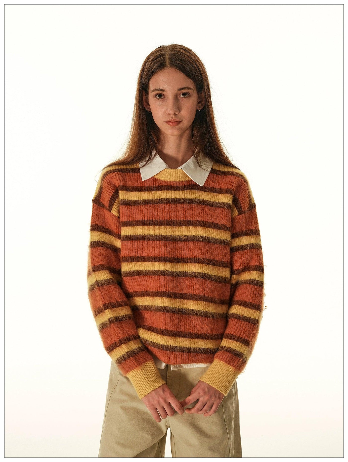 Retro Stripes Fuzzy Sweater Korean Street Fashion Sweater By Mr Nearly Shop Online at OH Vault