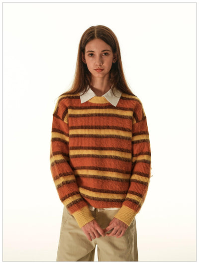 Retro Stripes Fuzzy Sweater Korean Street Fashion Sweater By Mr Nearly Shop Online at OH Vault