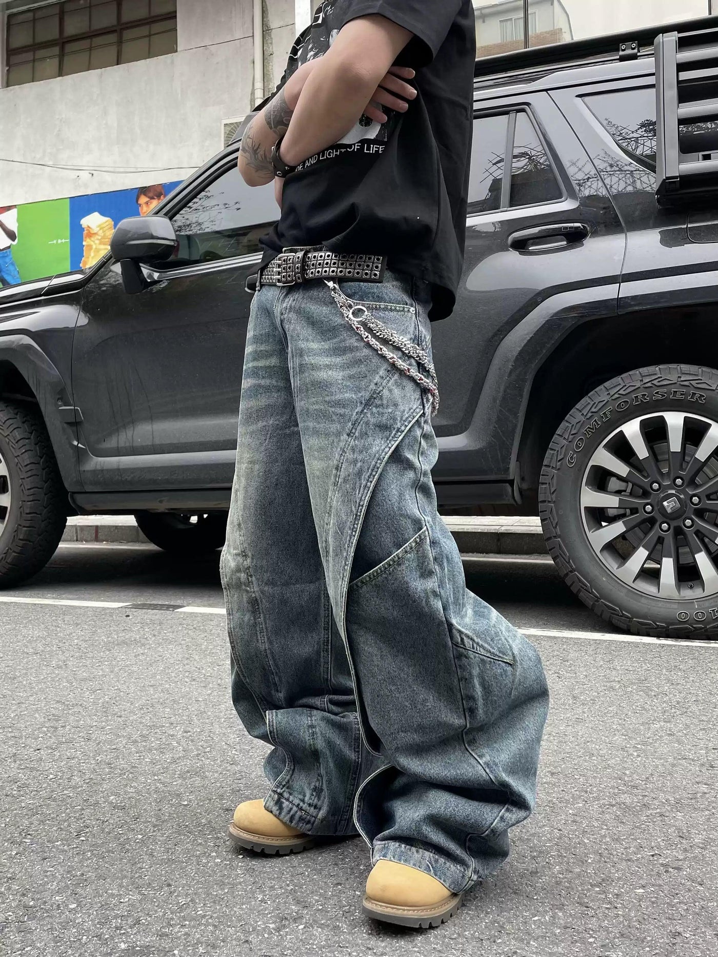 Washed Side Split Jeans Korean Street Fashion Jeans By Dark Fog Shop Online at OH Vault
