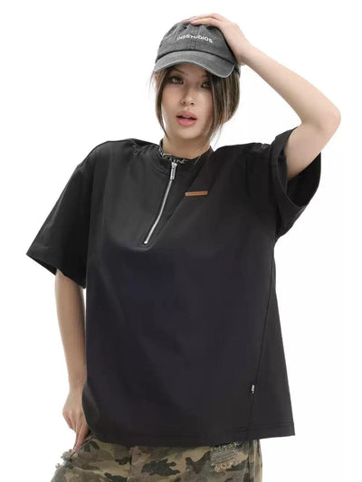 Half-Zipped Comfty T-Shirt Korean Street Fashion T-Shirt By INS Korea Shop Online at OH Vault