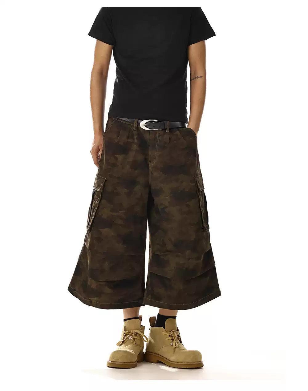 Pleated Loose Camouflage Denim Shorts Korean Street Fashion Shorts By MEBXX Shop Online at OH Vault