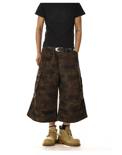 Pleated Loose Camouflage Denim Shorts Korean Street Fashion Shorts By MEBXX Shop Online at OH Vault