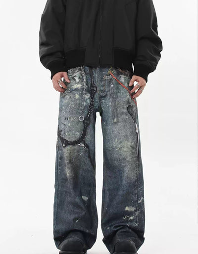 Abstract Graphic Print Straight Jeans Korean Street Fashion Jeans By Blacklists Shop Online at OH Vault