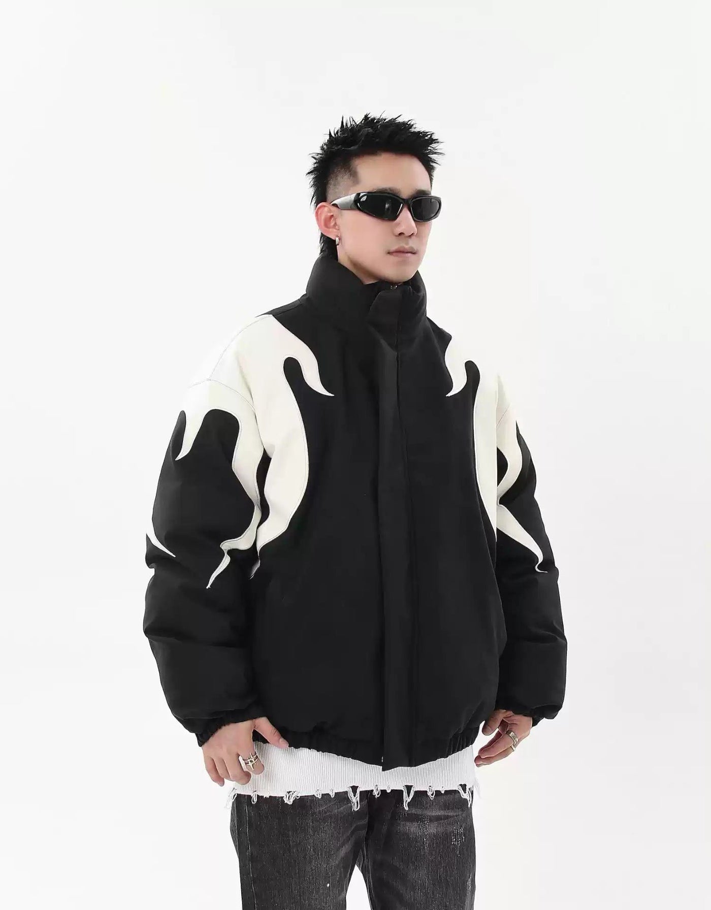 Spliced PU Leather Puffer Jacket Korean Street Fashion Jacket By Blacklists Shop Online at OH Vault