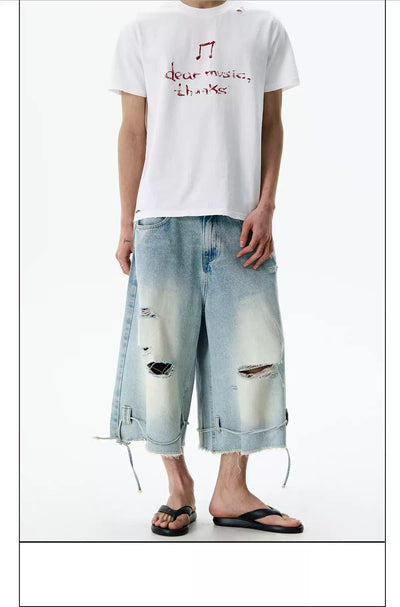 Drawstring Ripped Denim Shorts Korean Street Fashion Shorts By A PUEE Shop Online at OH Vault
