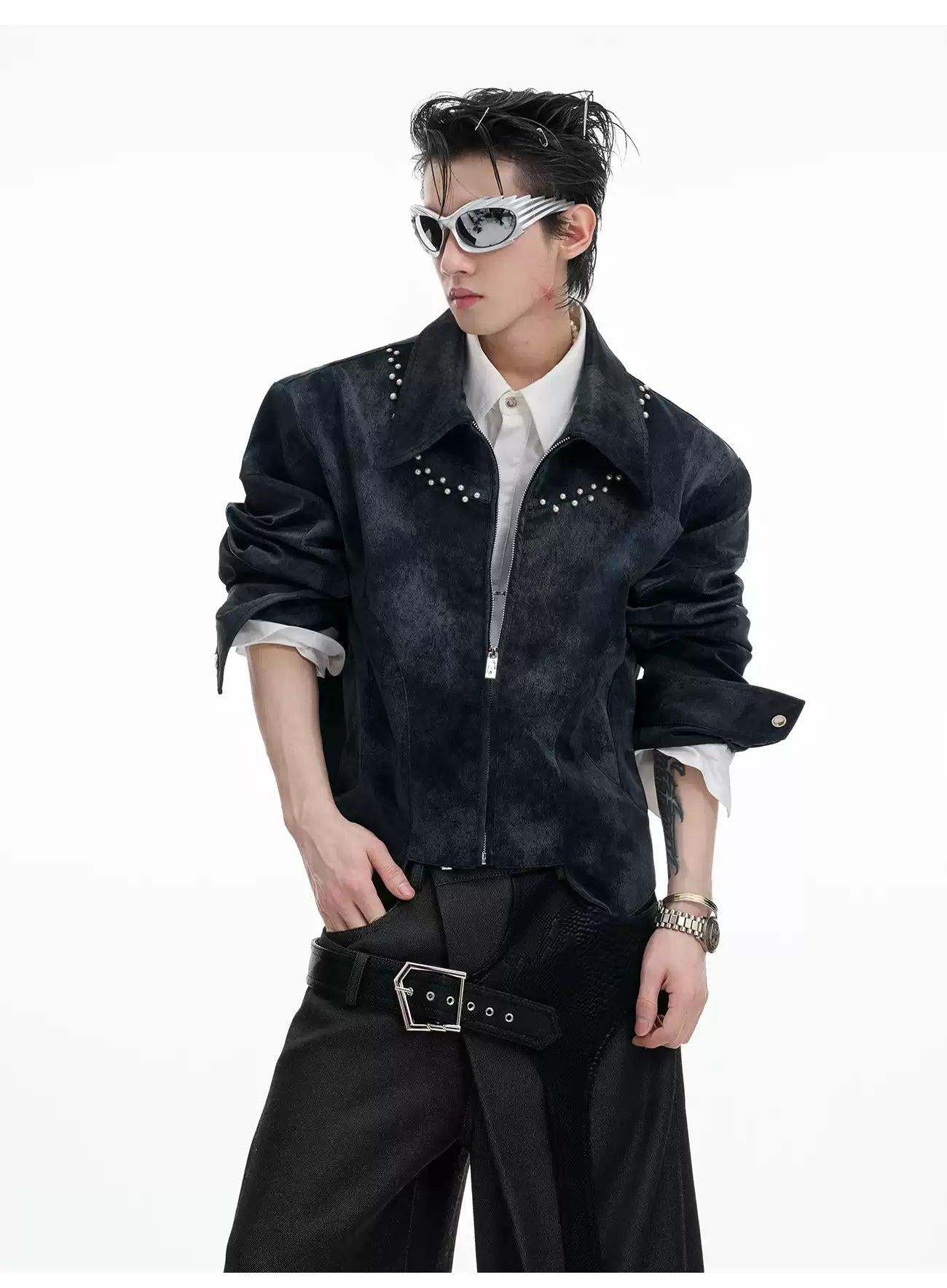 Tie-Dye Pearl Embellished Jacket Korean Street Fashion Jacket By Argue Culture Shop Online at OH Vault