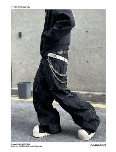 Fade Pleated Pattern Jeans Korean Street Fashion Jeans By Dark Fog Shop Online at OH Vault