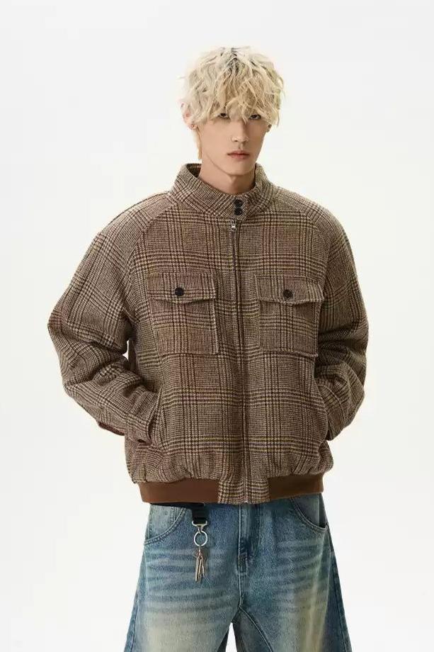 Breast Pocket Plaid Puffer Jacket Korean Street Fashion Jacket By A PUEE Shop Online at OH Vault