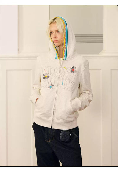 Plaid Flower Dual-End Zipped Hoodie Korean Street Fashion Hoodie By Donsmoke Shop Online at OH Vault