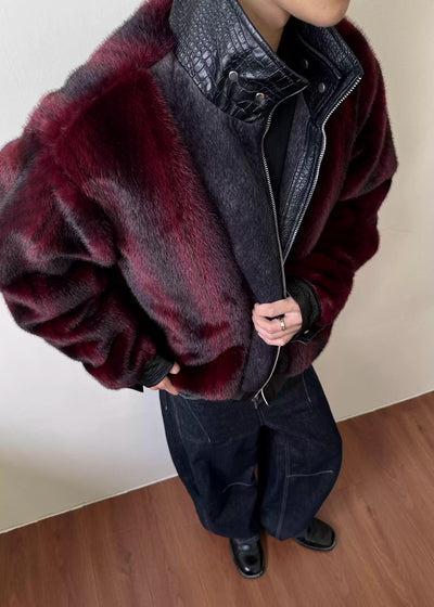 PU Leather Trimmed Stand Collar Fur Jacket Korean Street Fashion Jacket By Made Extreme Shop Online at OH Vault