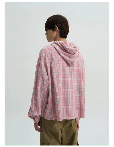 Plaid Hooded Shirt Korean Street Fashion Shirt By A PUEE Shop Online at OH Vault