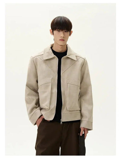 Oversized Pocket Micro Suede Jacket Korean Street Fashion Jacket By A PUEE Shop Online at OH Vault