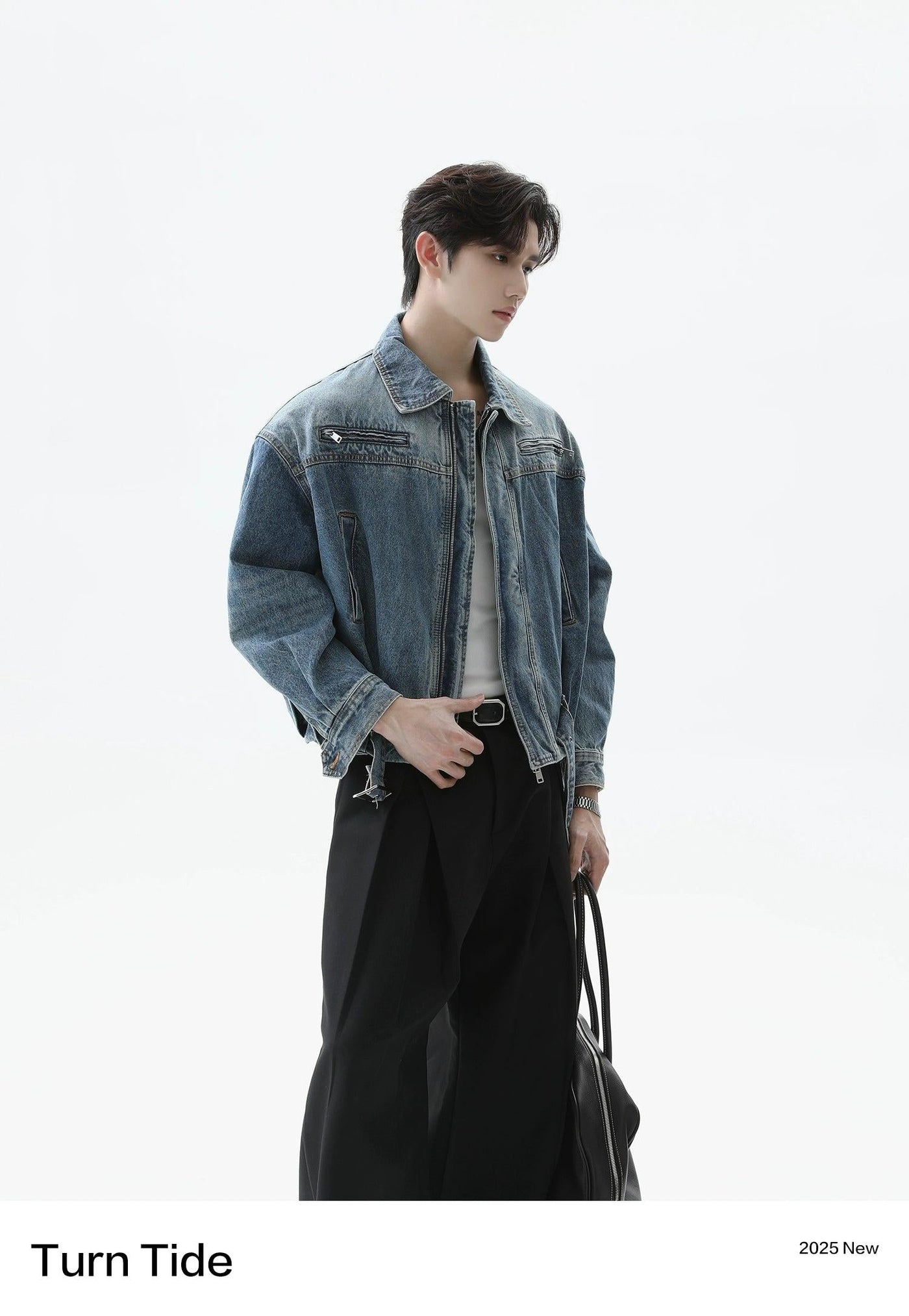 Faded Belt Strap Denim Jacket Korean Street Fashion Jacket By Turn Tide Shop Online at OH Vault