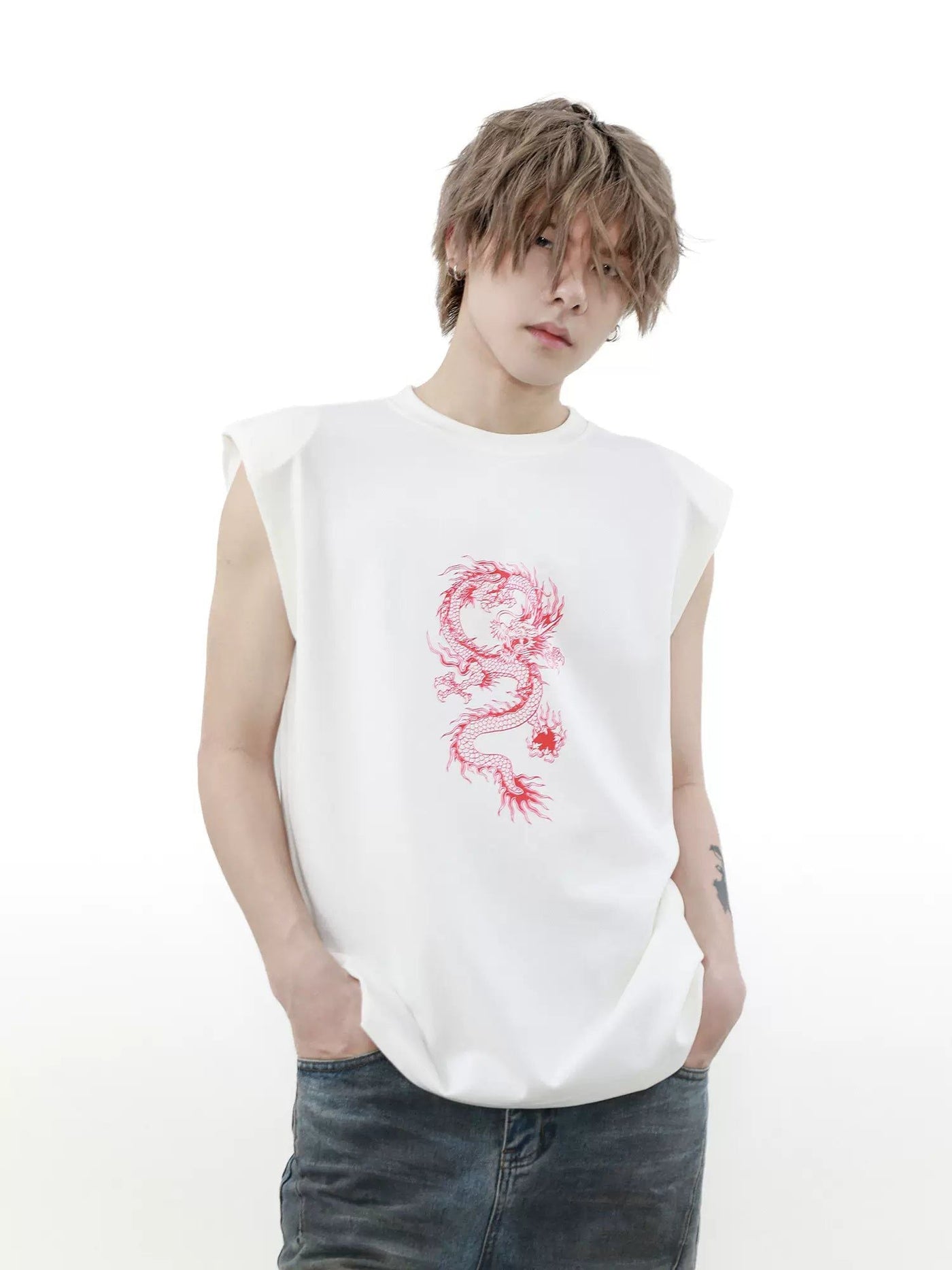 Dragon Graphic Tank Top Korean Street Fashion Tank Top By Mr Nearly Shop Online at OH Vault