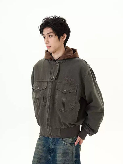 Flap Pocket Zip & Buttons Jacket Korean Street Fashion Jacket By 77Flight Shop Online at OH Vault