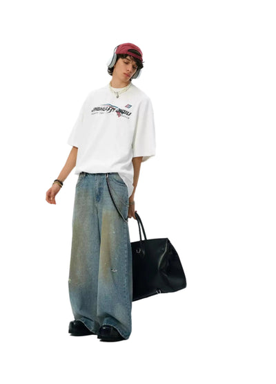 Muddy Washed Loose Jeans Korean Street Fashion Jeans By JHYQ Shop Online at OH Vault