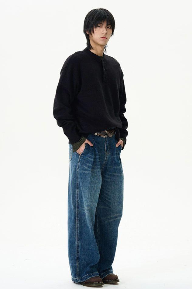 Washed Whisker Lines Jeans Korean Street Fashion Jeans By 77Flight Shop Online at OH Vault