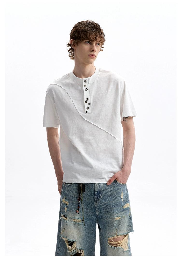 Scattered Buttons Henley collar T-Shirt Korean Street Fashion T-Shirt By A PUEE Shop Online at OH Vault