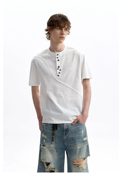 Scattered Buttons Henley collar T-Shirt Korean Street Fashion T-Shirt By A PUEE Shop Online at OH Vault