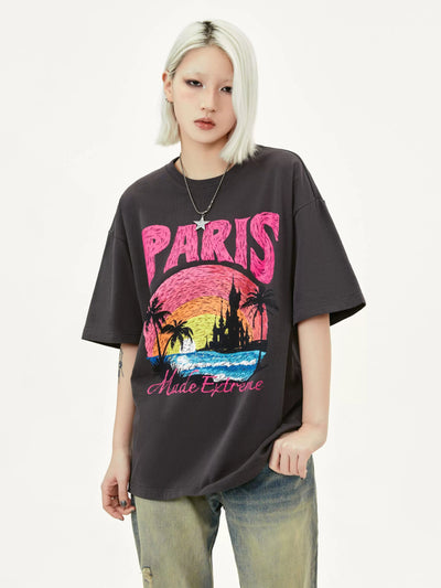 Paris Sunset T-Shirt Korean Street Fashion T-Shirt By Made Extreme Shop Online at OH Vault