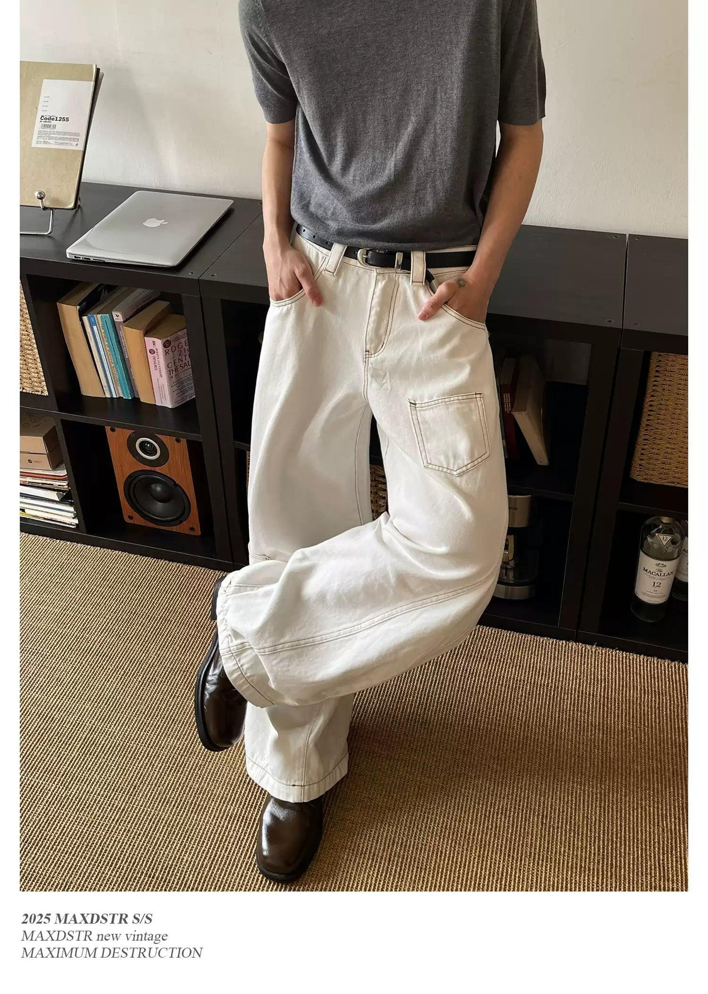 Irregular Stitched Pocket Wide Jeans Korean Street Fashion Jeans By MaxDstr Shop Online at OH Vault