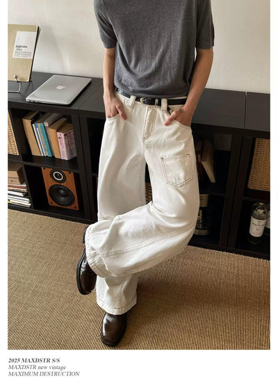 Irregular Stitched Pocket Wide Jeans Korean Street Fashion Jeans By MaxDstr Shop Online at OH Vault