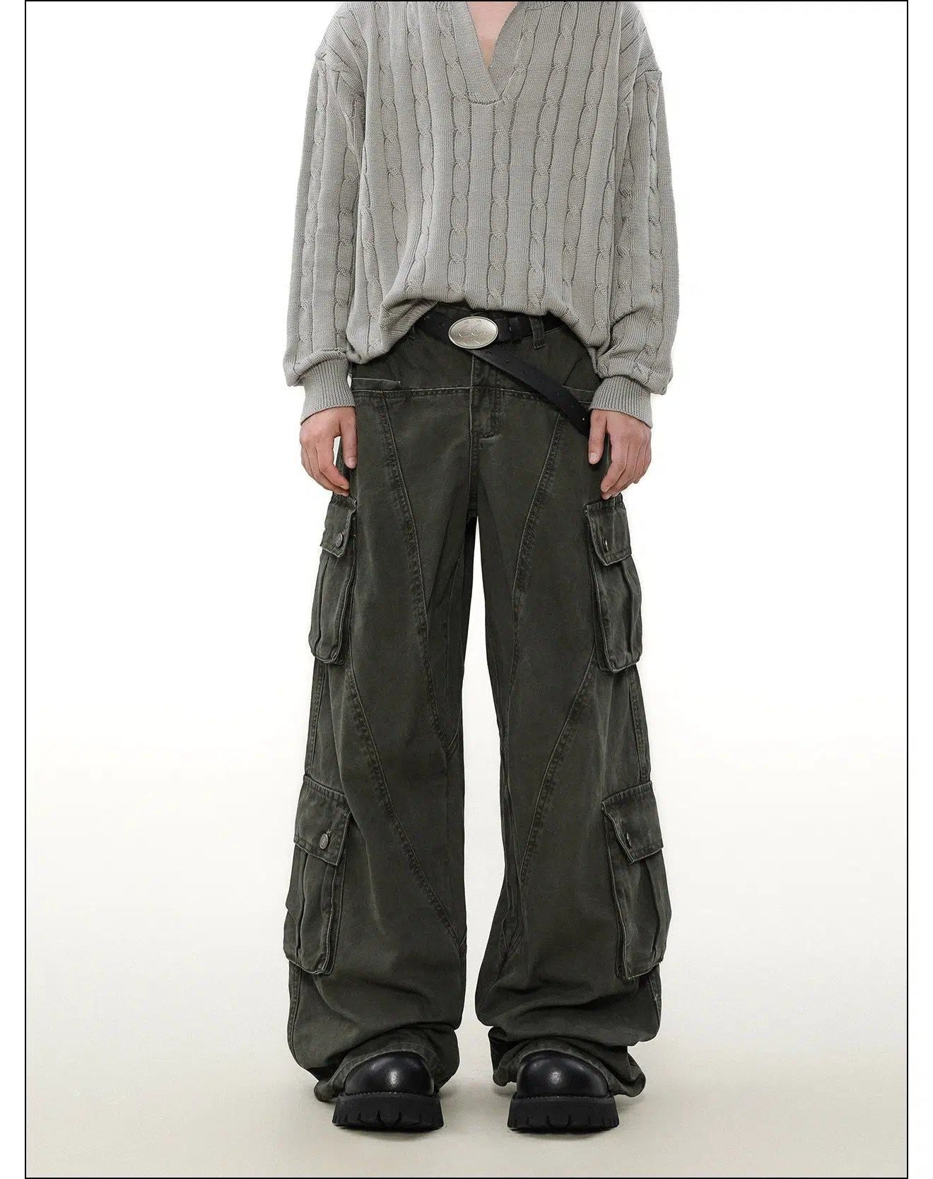 Wide Leg Faded Cargo Pants Korean Street Fashion Pants By Mr Nearly Shop Online at OH Vault