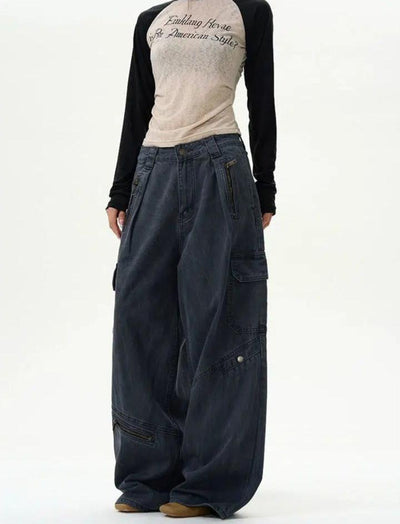 Washed Wide-Leg Cargo Pants Korean Street Fashion Pants By 77Flight Shop Online at OH Vault