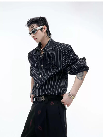 Striped Sequin Embroidery Shirt Korean Street Fashion Shirt By Argue Culture Shop Online at OH Vault
