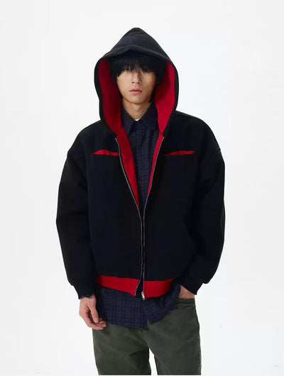 Contrast Color Zip-Up Hoodie Korean Street Fashion Hoodie By 77Flight Shop Online at OH Vault