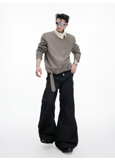 Oblique Buttons Buckled Strap Knit Jacket Korean Street Fashion Jacket By Argue Culture Shop Online at OH Vault