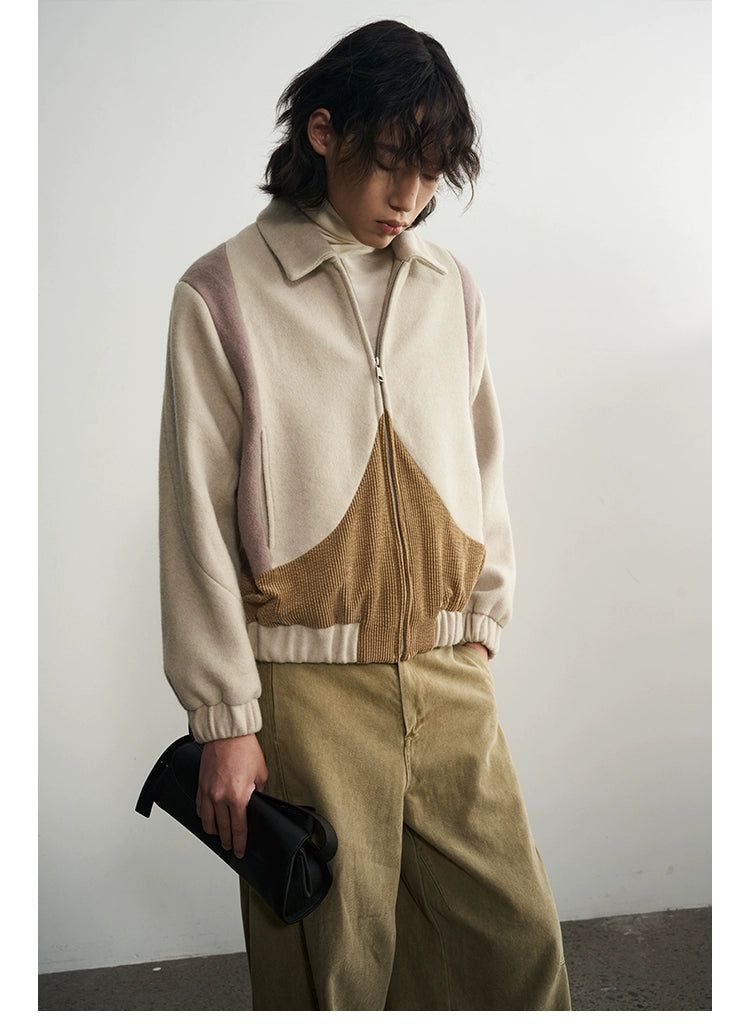 Spliced Abstract Zipped Jacket Korean Street Fashion Jacket By 11St Crops Shop Online at OH Vault