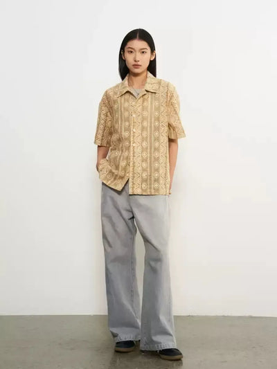 Vintage Floral Hollowed Shirt Korean Street Fashion Shirt By 11St Crops Shop Online at OH Vault
