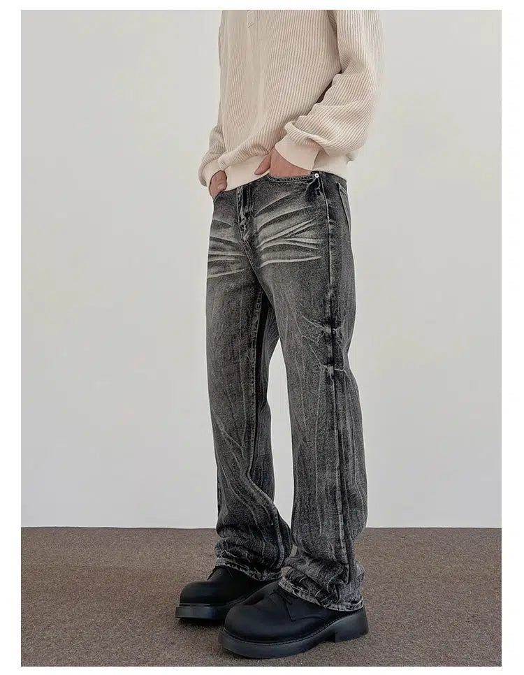 Lightning Pattern Whiskered Jeans Korean Street Fashion Jeans By A PUEE Shop Online at OH Vault