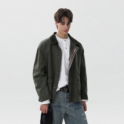 Plaid Lining Snap Buttoned Jacket Korean Street Fashion Jacket By Mr Nearly Shop Online at OH Vault