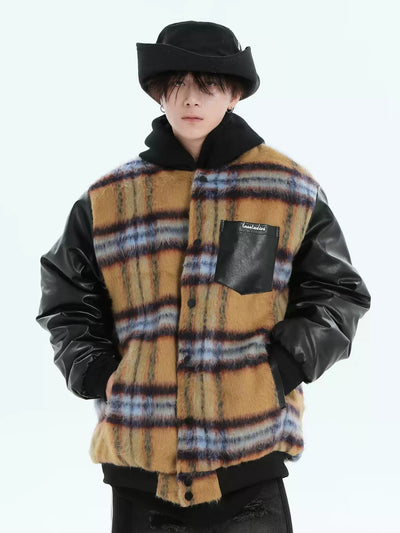 Spliced Plaid PU Leather Jacket Korean Street Fashion Jacket By INS Korea Shop Online at OH Vault