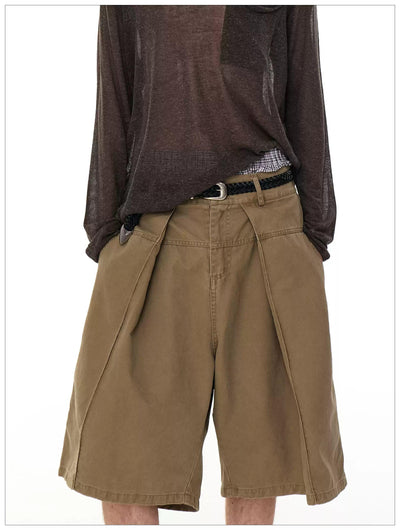 Solid Color Pleated Denim Shorts Korean Street Fashion Shorts By Mr Nearly Shop Online at OH Vault