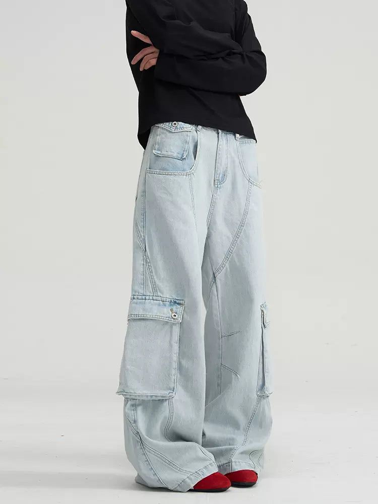 Loose Side Pockets Cargo Jeans Korean Street Fashion Jeans By A PUEE Shop Online at OH Vault