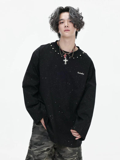Pearl & Cross Long Sleeve T-Shirt Korean Street Fashion T-Shirt By INS Korea Shop Online at OH Vault