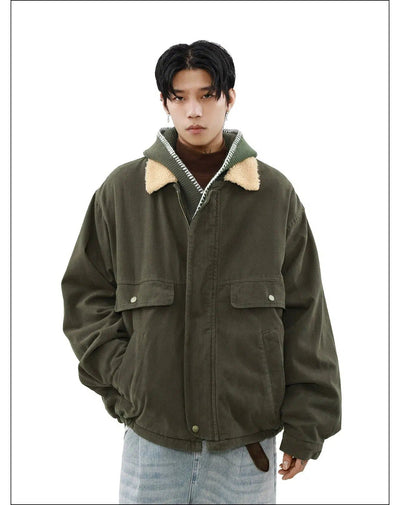 Zip & Button Fuzzy Lapel Jacket Korean Street Fashion Jacket By Mr Nearly Shop Online at OH Vault