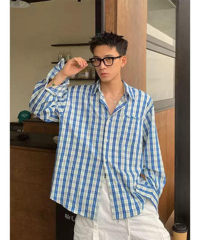 Casual Plaid Long Sleeve Shirt Korean Street Fashion Shirt By Poikilotherm Shop Online at OH Vault
