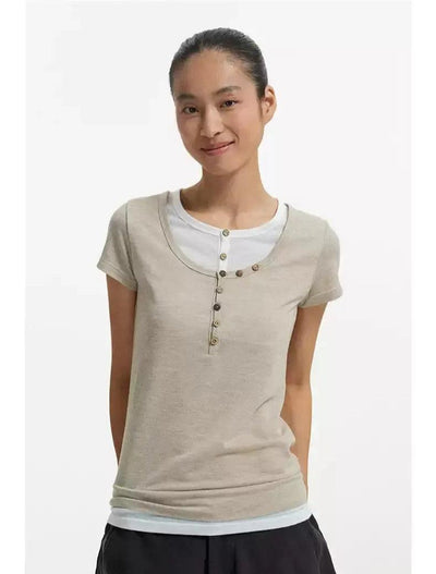 Layered and Buttoned T-Shirt Korean Street Fashion T-Shirt By Conp Conp Shop Online at OH Vault