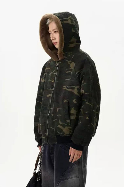 Fleece Lined Camo Jacket Korean Street Fashion Jacket By A PUEE Shop Online at OH Vault