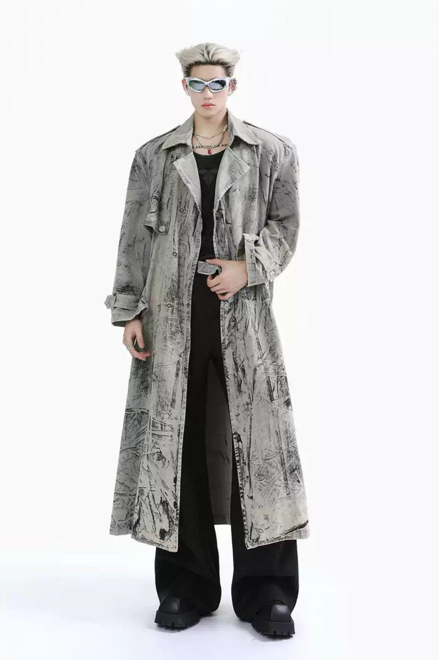 Washed Tie-Dyed Long Coat Korean Street Fashion Long Coat By Turn Tide Shop Online at OH Vault