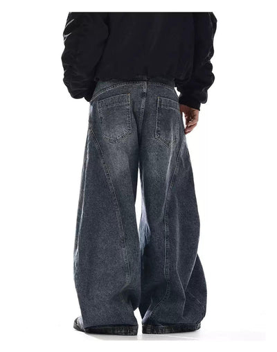 Washed Curved Seam Wide Jeans Korean Street Fashion Jeans By MEBXX Shop Online at OH Vault