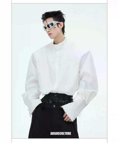 Pearled Line Detailing Shirt Korean Street Fashion Shirt By Argue Culture Shop Online at OH Vault