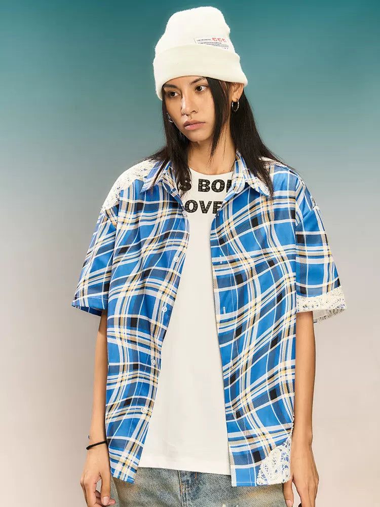Swirling Plaid Laced Shirt Korean Street Fashion Shirt By Yad Crew Shop Online at OH Vault