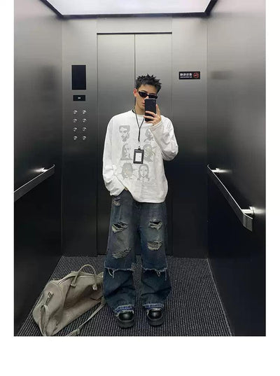 Half Spliced and Distressed Jeans Korean Street Fashion Jeans By Poikilotherm Shop Online at OH Vault