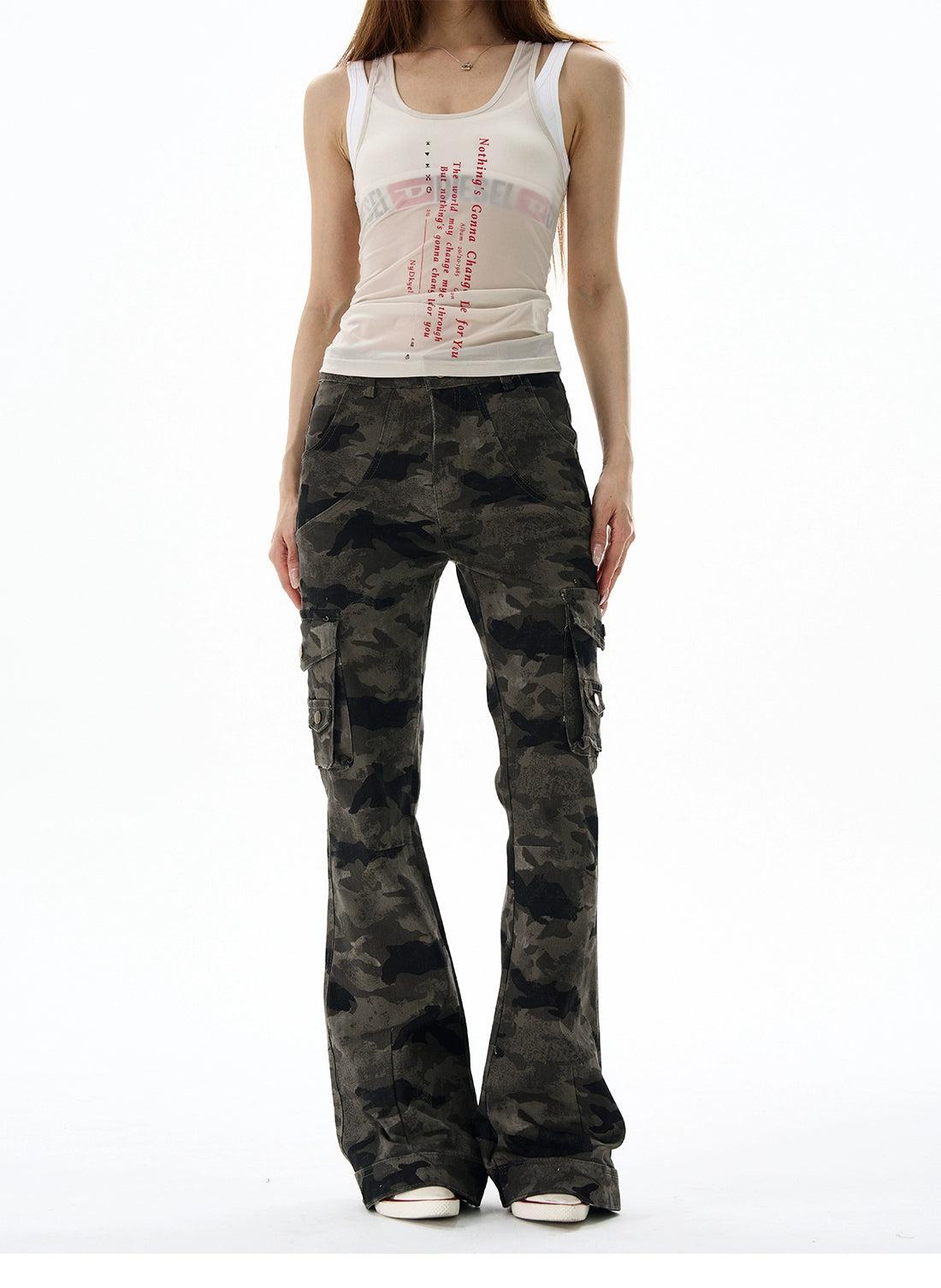 Camouflage Cargo Flared Jeans Korean Street Fashion Jeans By 77Flight Shop Online at OH Vault